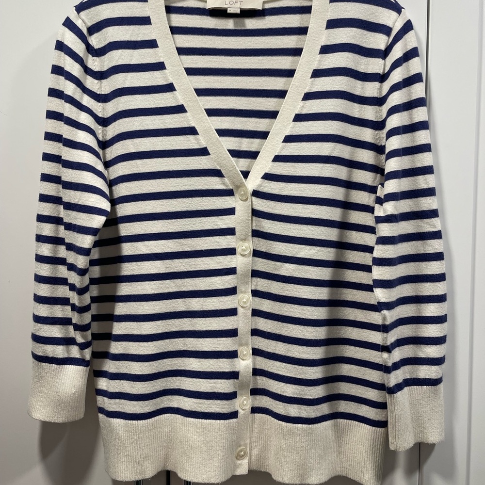 LOFT Blue and White Striped Sweater